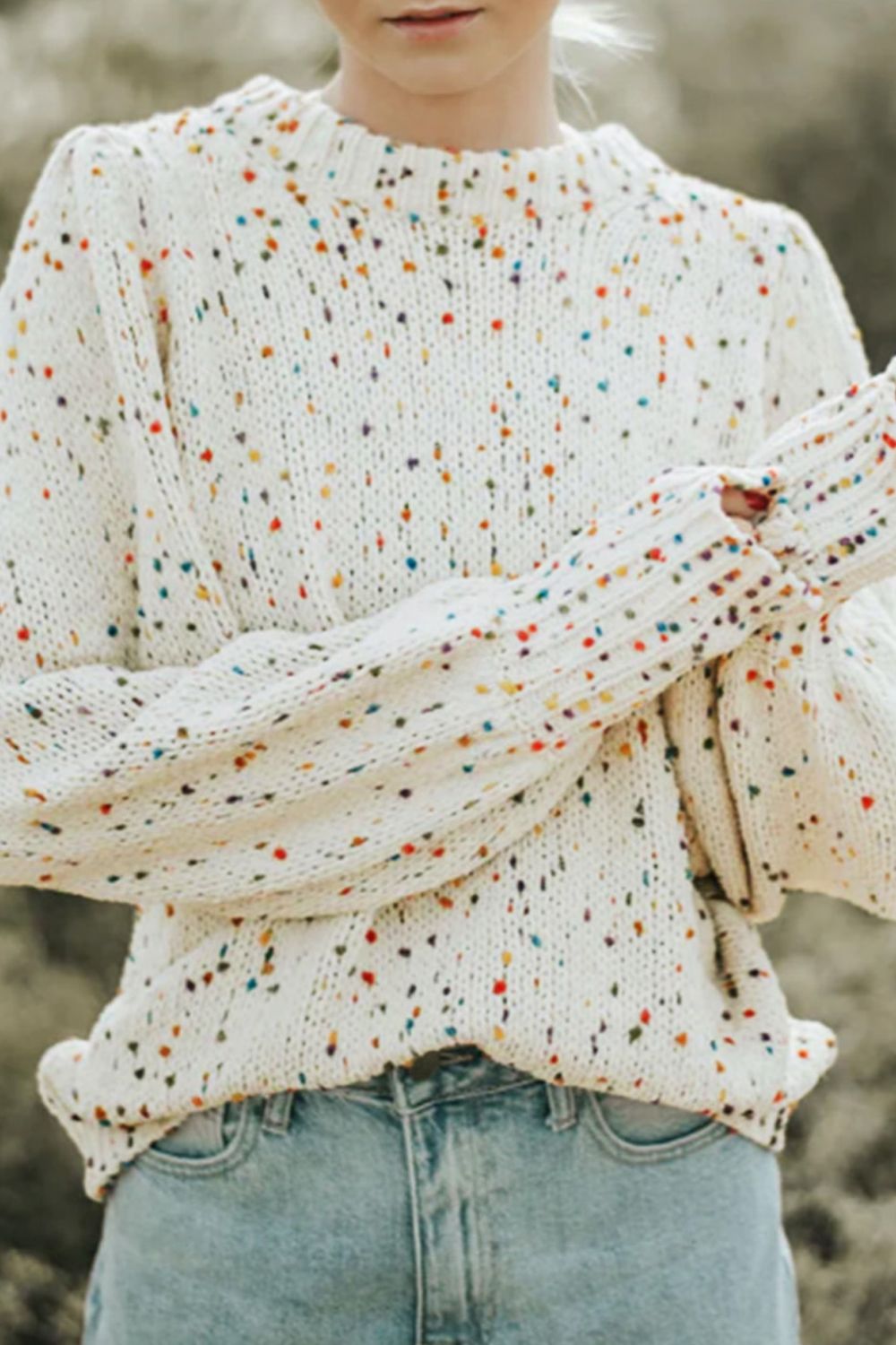 Outfit Flow - Confetti Round Neck Long Sleeve Sweater