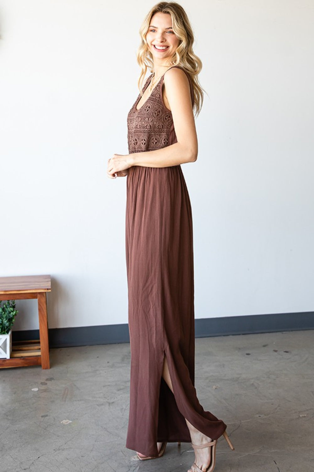 Outfit Flow - First Love Tie Back Sleeveless Slit Wide Leg Jumpsuit