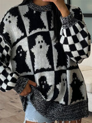 Ghost Dropped Shoulder Long Sleeve Sweater Black OutfitFlow