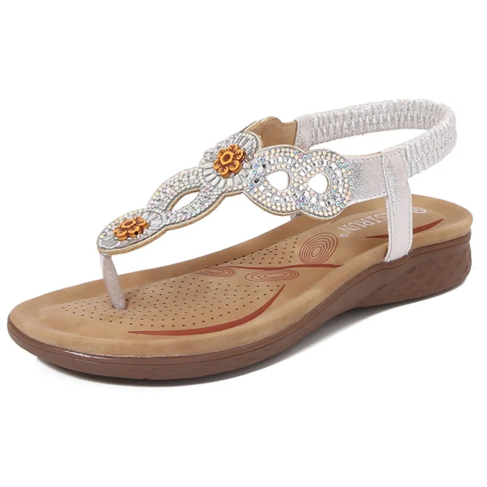 Toe Post Flats Sandals Silver OutfitFlow