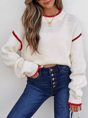 Contrast Trim Round Neck Sweater OutfitFlow