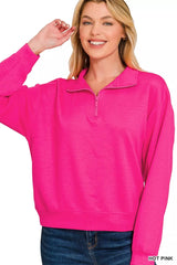 Zenana Scuba Half Zip Pullover Sweatshirt Trendsi