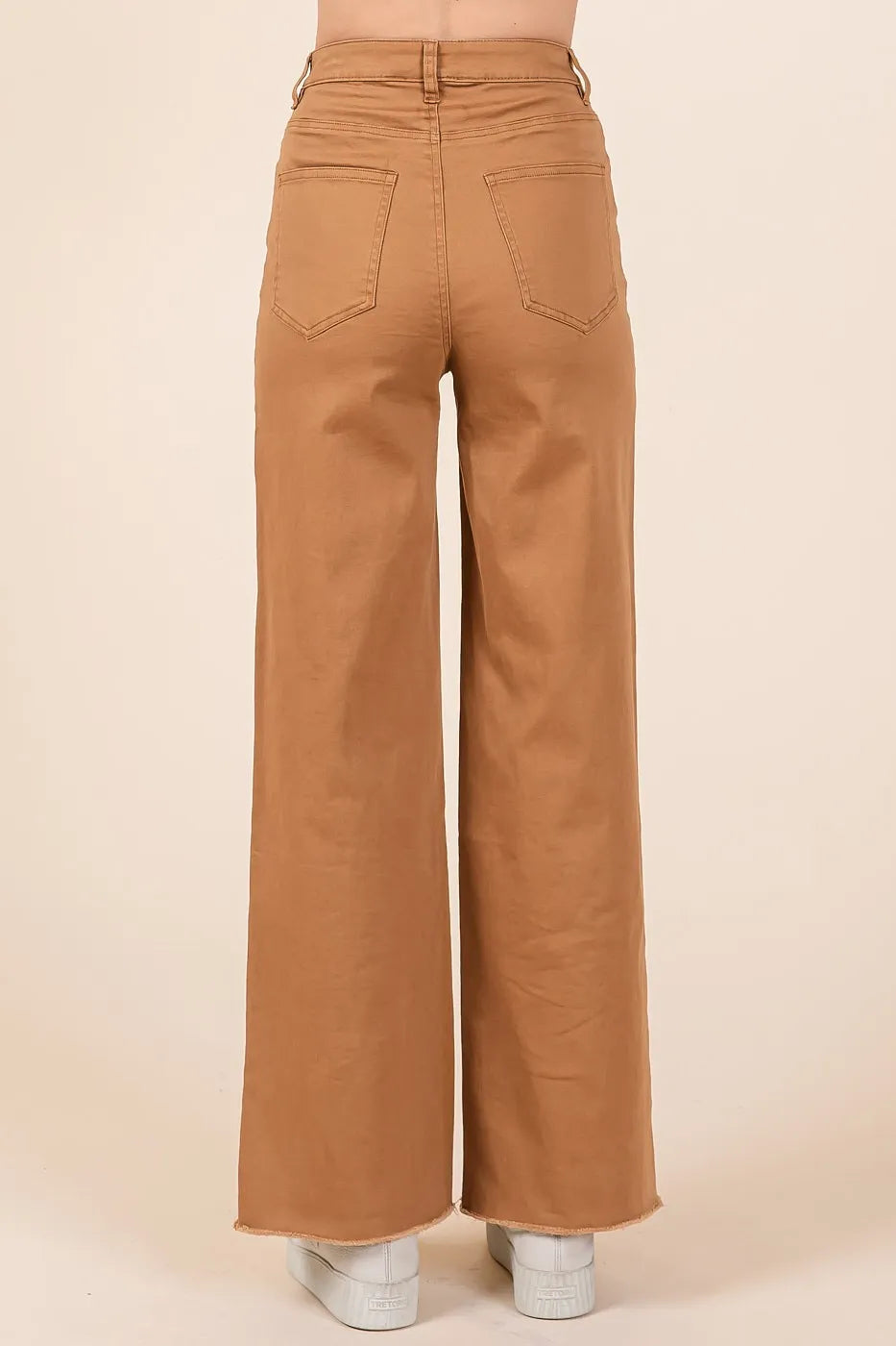 Mittoshop Twill High Waisted Button Fly Wide Leg Pants OutfitFlow