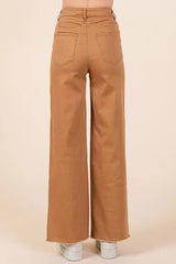 Mittoshop Twill High Waisted Button Fly Wide Leg Pants OutfitFlow