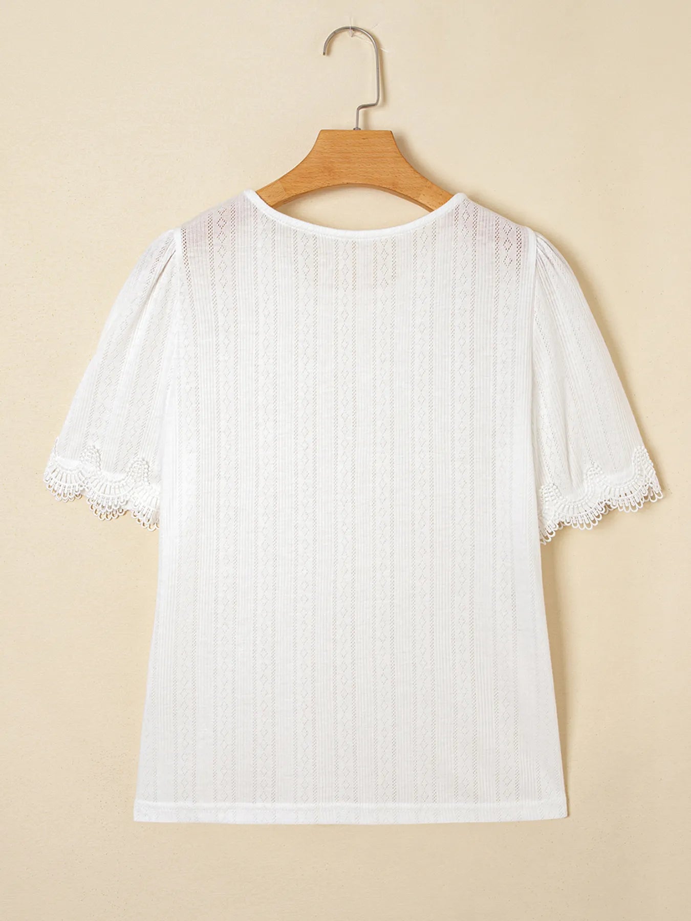 Scalloped Lace Trim Jacquard Textured T Shirt OutfitFlow
