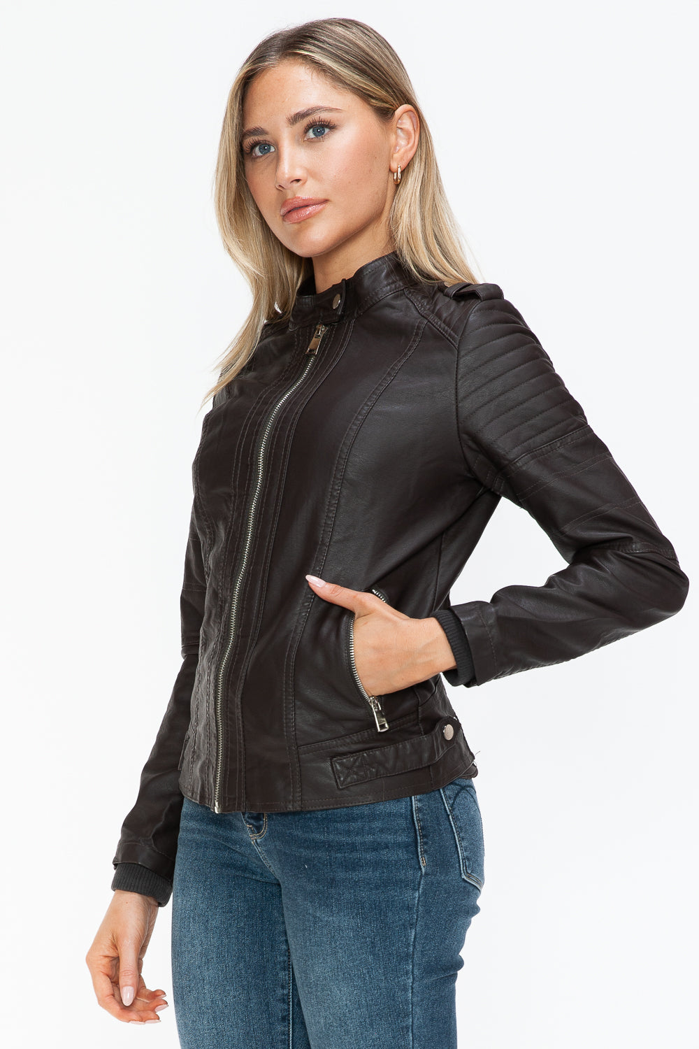 Outfit Flow - Snobbish PU Leather Biker Jacket with Side Zip Pockets