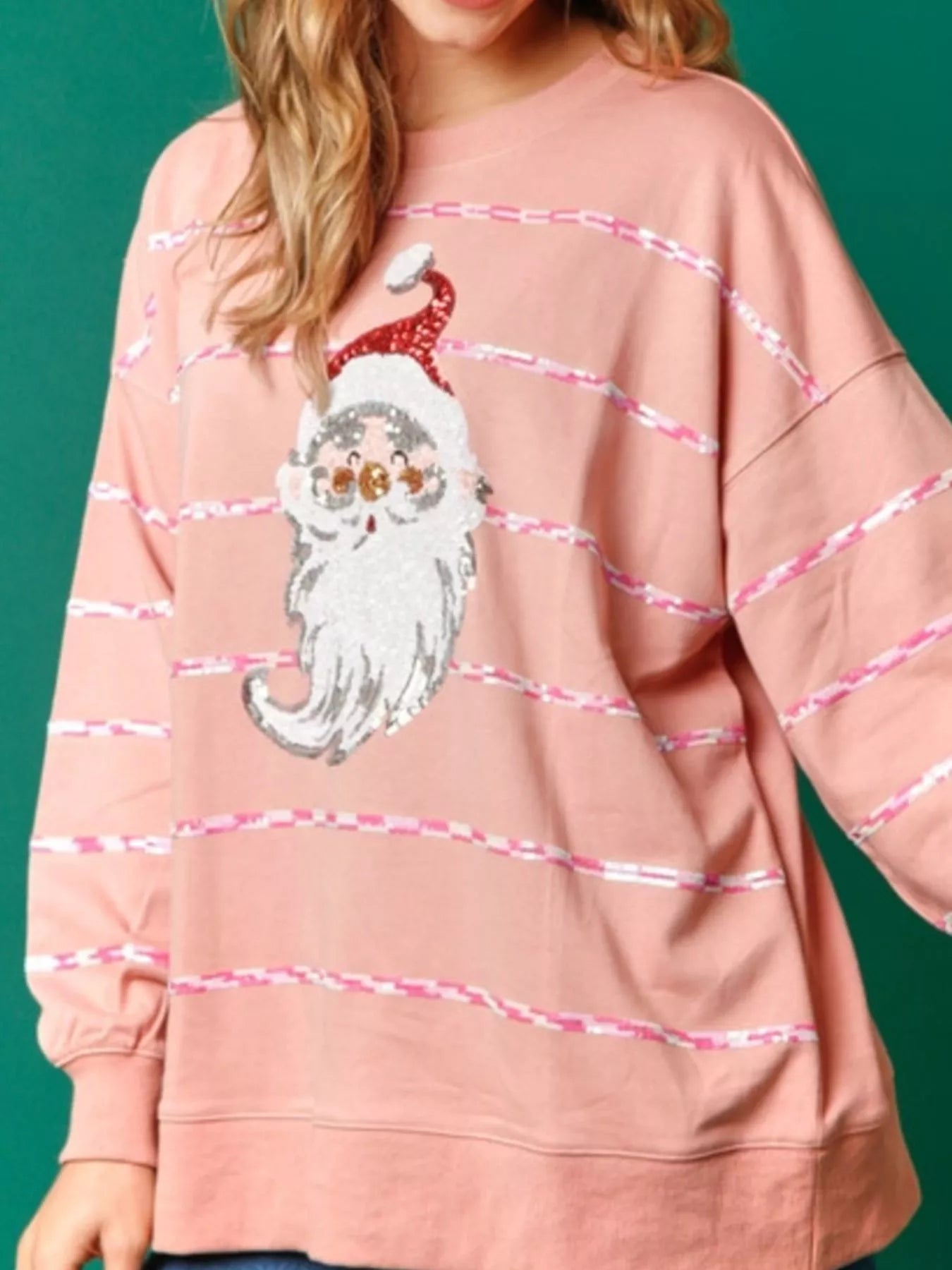 Christmas Santa Striped Long Sleeve Sweatshirt OutfitFlow