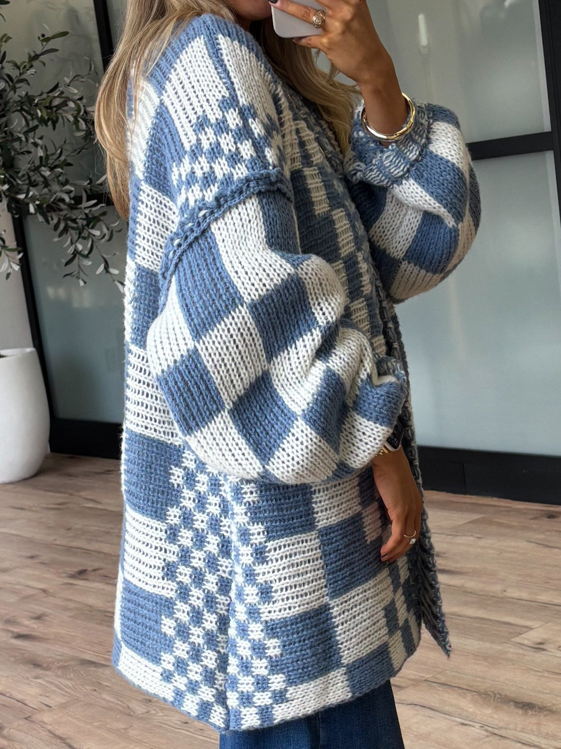 Outfit Flow - Checkered Open Front Long Sleeve Cardigan