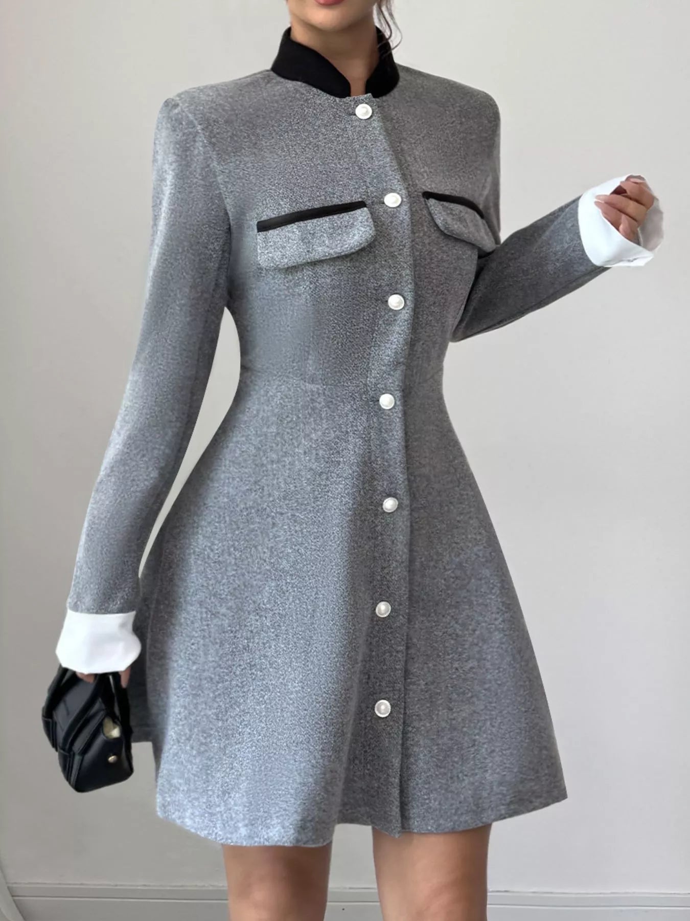 A-Line Long Sleeve Button-Down Dress OutfitFlow