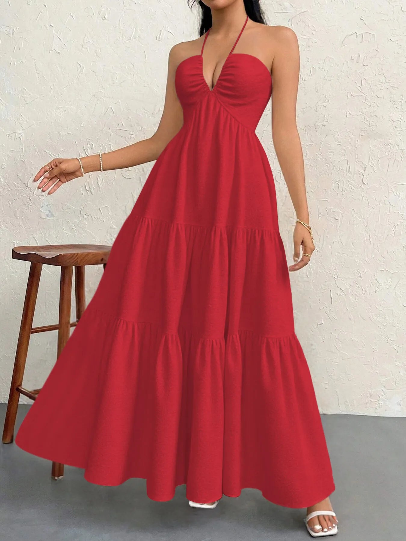Halter Neck Tiered Maxi Dress OutfitFlow