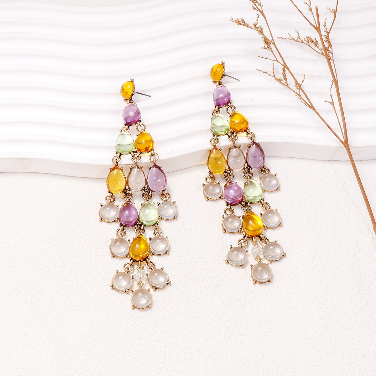 Alloy & Rhinestone Teardrop Earrings Multicolor One Size OutfitFlow