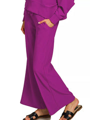 Zenana Ribbed Round Neck Pullover and Drawstring Pants Set OutfitFlow