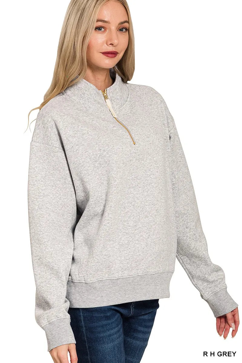 Zenana Fleece Half Zip Sweatshirt OutfitFlow