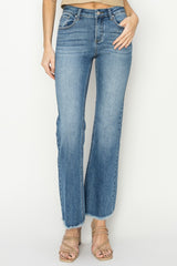 RISEN Mid-Rise Frayed Hem Bootcut Jeans Medium OutfitFlow
