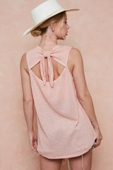 BiBi Popcorn Waffle Open Back Top with Tied Ribbon OutfitFlow