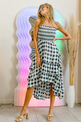 BiBi Smocked Body Off Shoulder Check Dress OutfitFlow