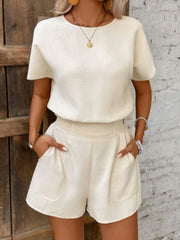 Round Neck Short Sleeve Top and Shorts Set OutfitFlow