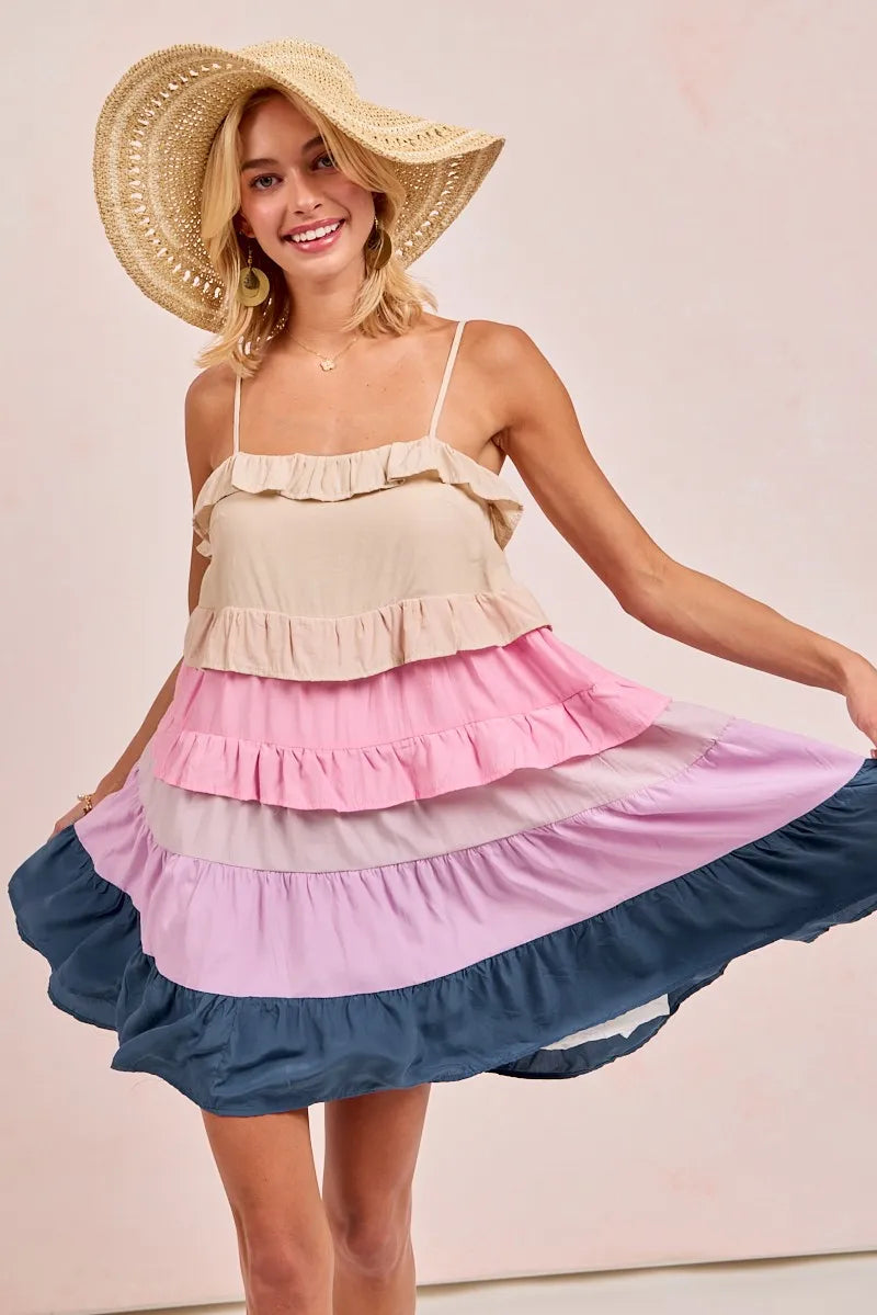BiBi Color Blocked Tiered Dress OutfitFlow