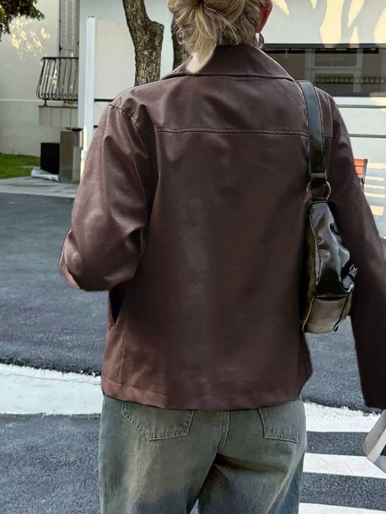Zip Up Leather Jacket Trendsi