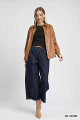 Umgee Washed Fringe Hem Wide Leg Jeans OutfitFlow