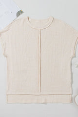 Solid Color Textured Seamed Short Sleeve Top OutfitFlow