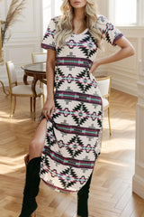 Aztec Print V-Neck Midi Dress OutfitFlow