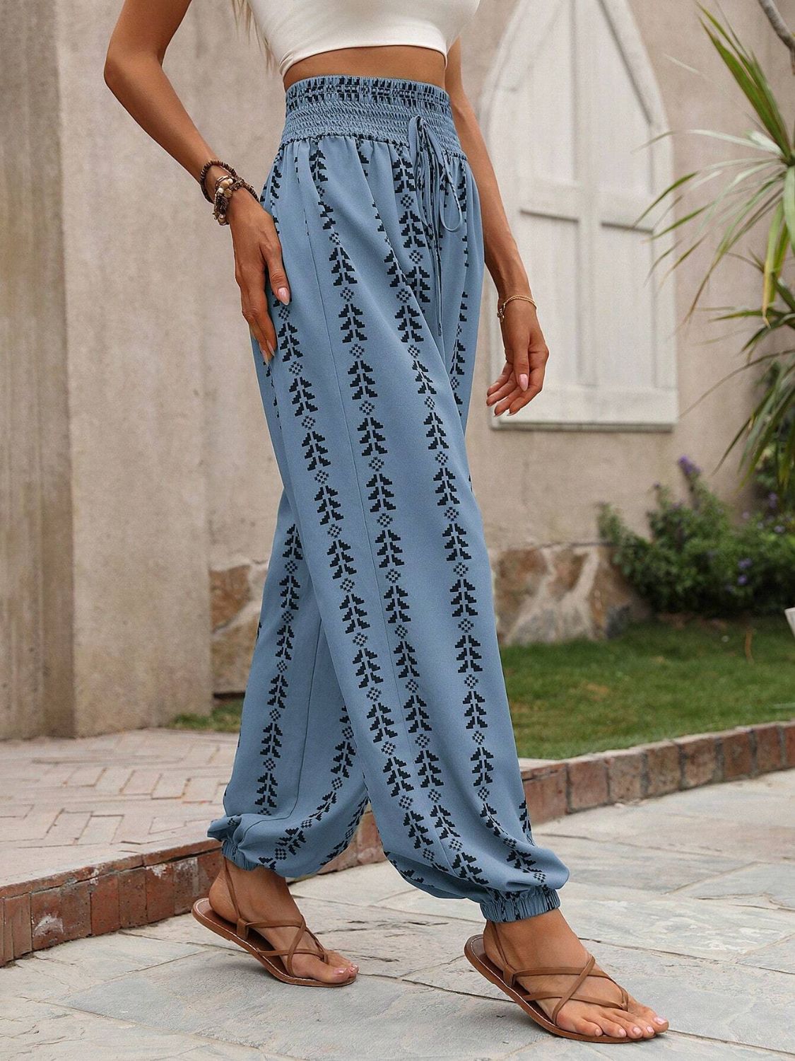 Outfit Flow - Tied Printed High Waist Pants