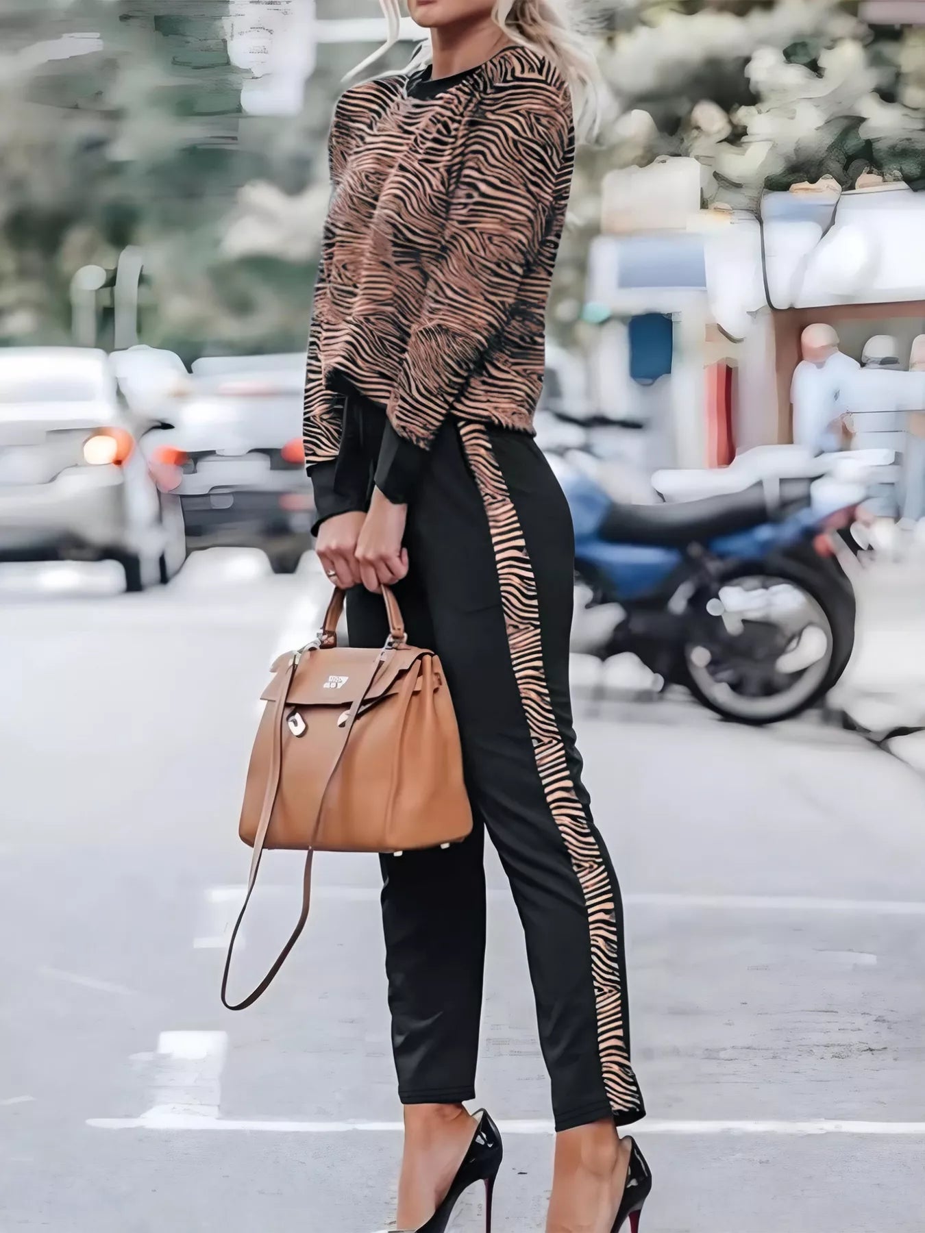 Zebra Print Top and Pants Set OutfitFlow