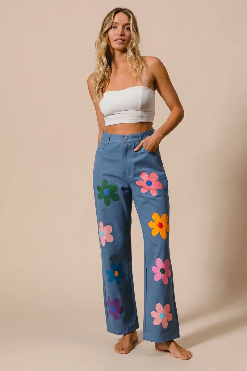 BiBi Flower Print Straight Legs Pants OutfitFlow