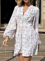 Floral Print Balloon Sleeve Dress Printing OutfitFlow