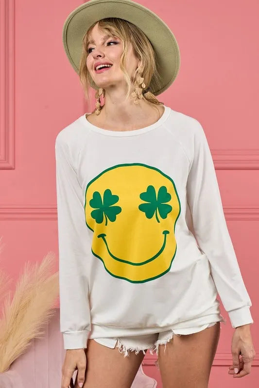 BiBi Smile Face Graphic Round Neck Long Sleeve Top OutfitFlow