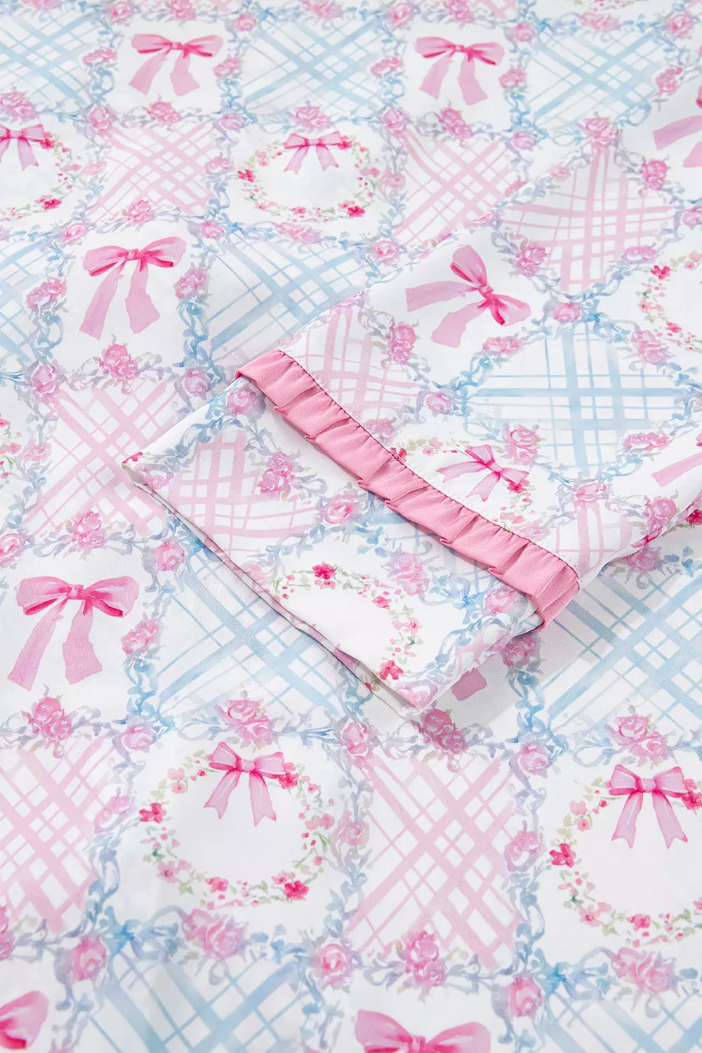 Wreath Pattern Christmas Tied Front Long Sleeve 2pcs Pajama Set OutfitFlow