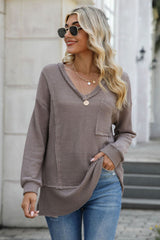 Outfit Flow - Exposed Seam V-Neck Long Sleeve T-Shirt