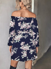 Off-Shoulder Floral Print Long Sleeve Mini Dress OutfitFlow