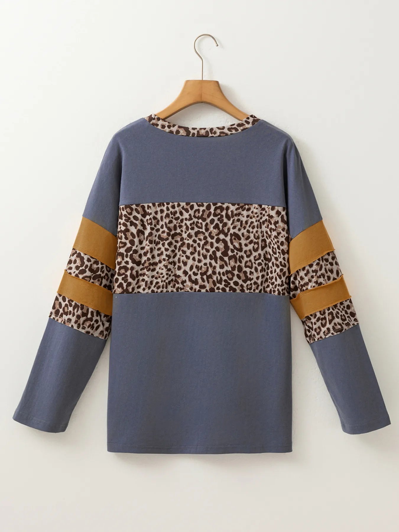 Leopard Color Block Long Sleeve Drop Shoulder Top OutfitFlow