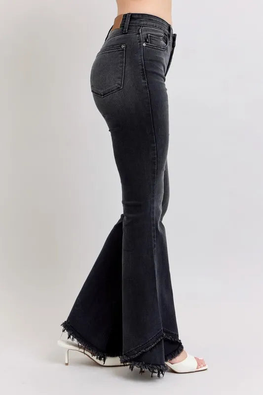 Judy Blue Full Size High Waist Flare W/ Mock Fray Tulip Hem Plus Size OutfitFlow
