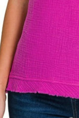 Zenana Double Gauze Raw Edge V-Neck Tank OutfitFlow