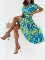 Printed Button Front Midi Dress with Belt OutfitFlow
