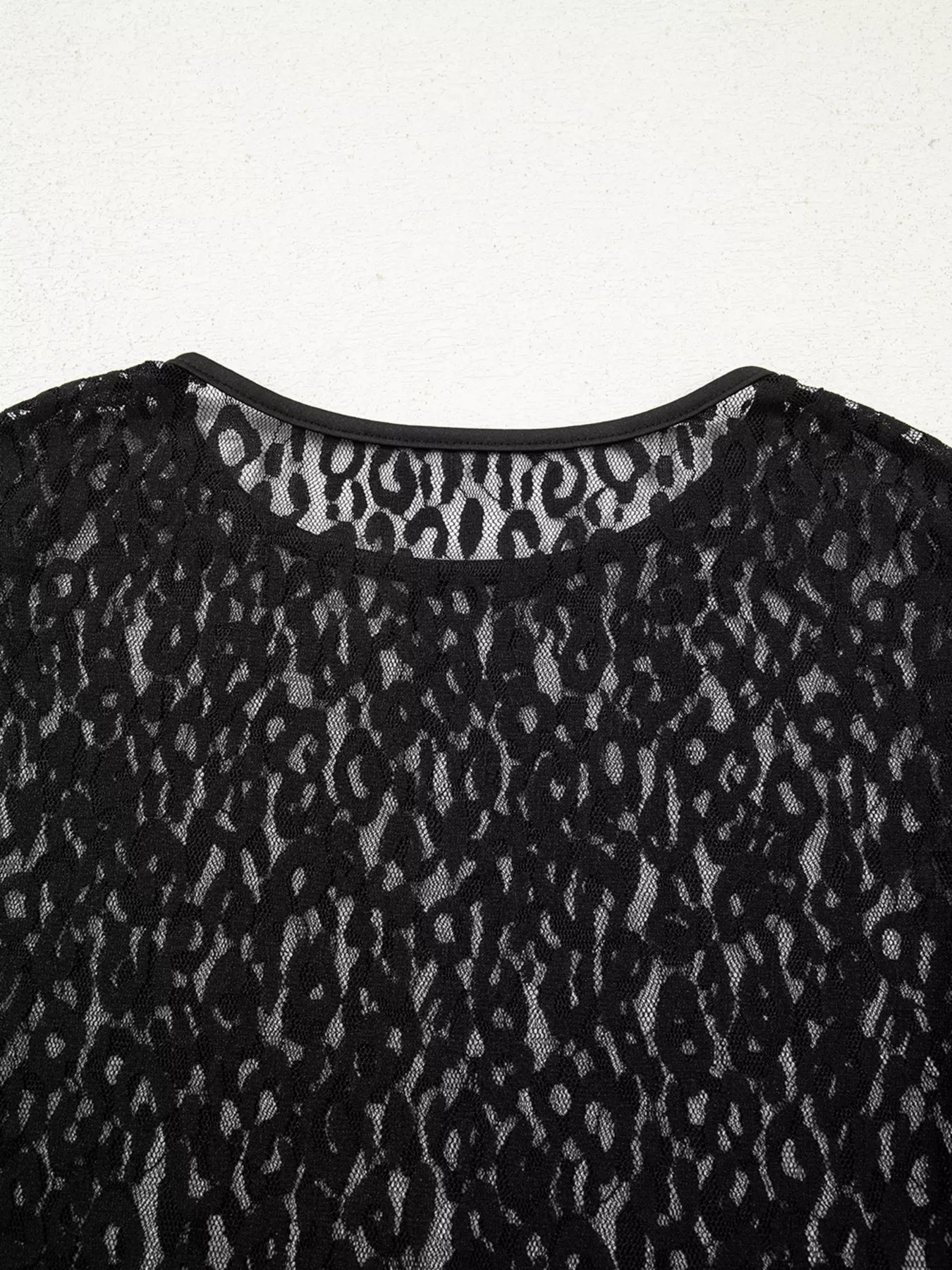 Leopard Pattern Sheer Mesh Long Sleeve Top OutfitFlow