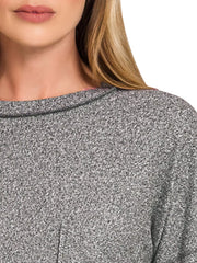 Zenana Soft Melange Hacci Round-Neck Long Sleeve T-Shirt OutfitFlow