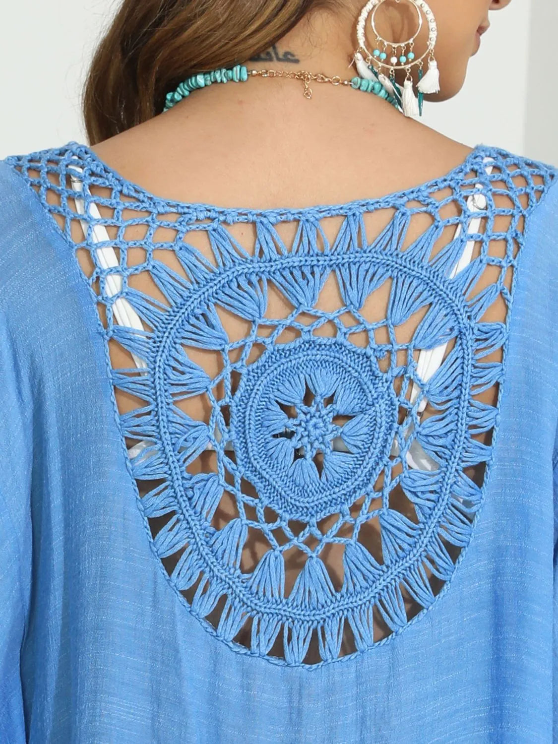 Tassel Crochet Round Neck Cover-Up OutfitFlow