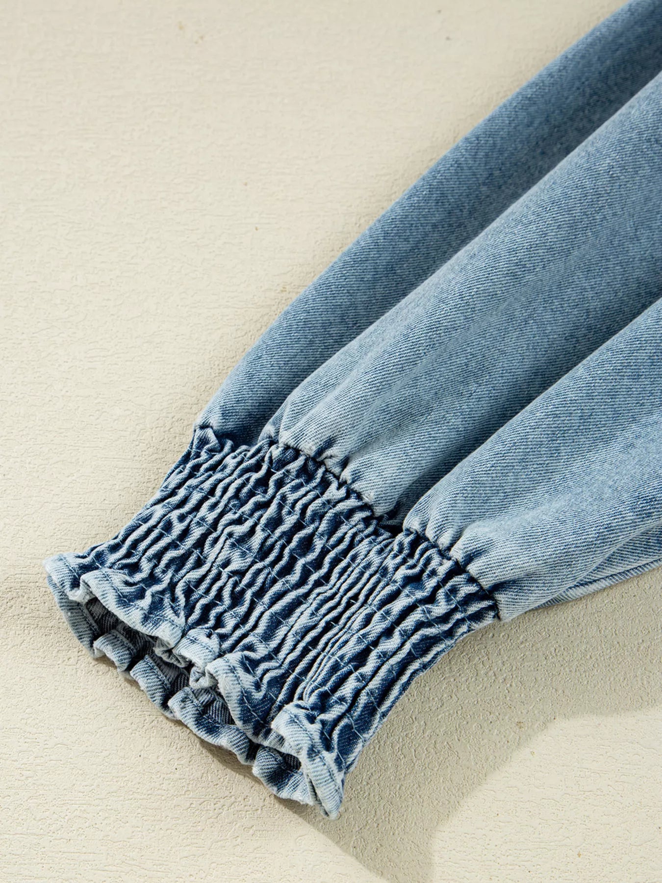 Smocked Cuffs Flared Denim Shirt Mini Dress Trendsi