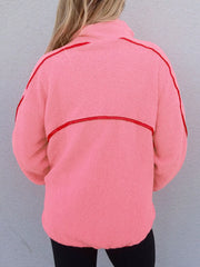 Sherpa Contrast Faux Leather Trim Half Zip Sweatshirt OutfitFlow