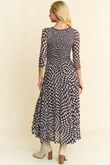 Davi & Dani Printed Checker Mesh Flowy Maxi Dress OutfitFlow