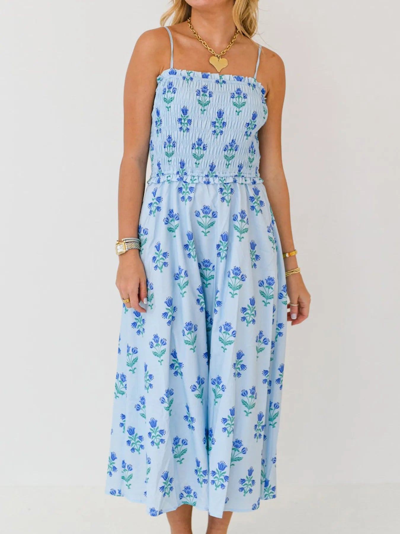 Floral Smocked Midi Cami Dress OutfitFlow