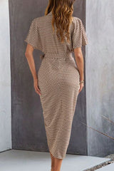 Devine Collared Neck Short Sleeve Midi Shirt Dress OutfitFlow