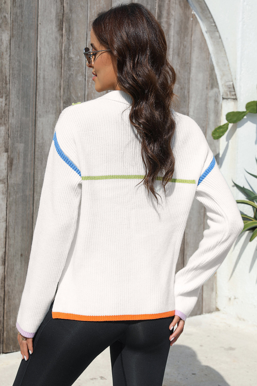 Outfit Flow - Contrast Half Zip Drop Shoulder Sweater