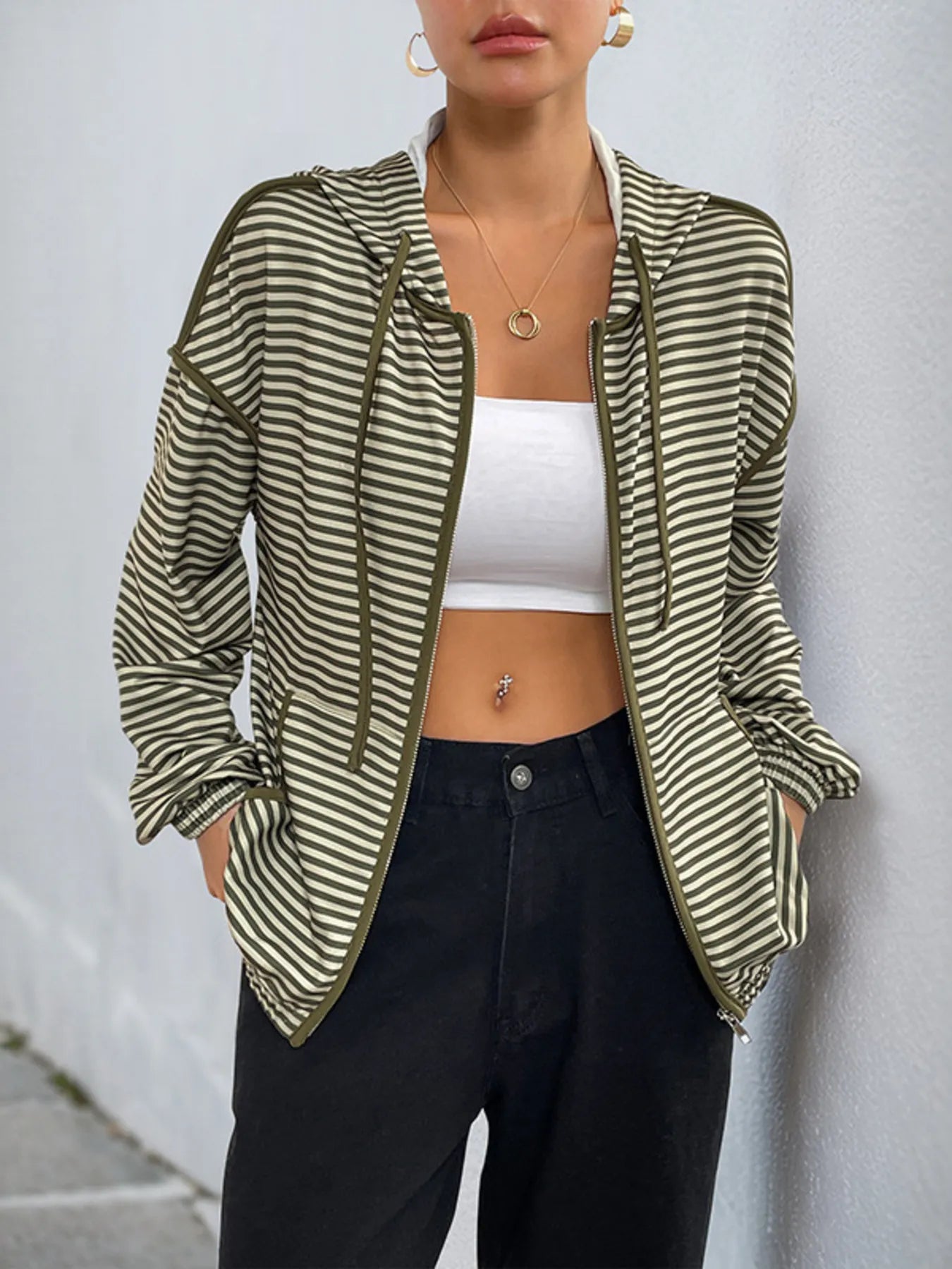 Striped Zip Up Oversized Hoodie OutfitFlow