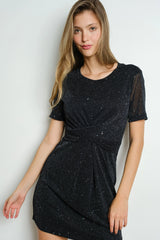 BiBi Twisted Front Glitter Mini Dress BLACK OutfitFlow