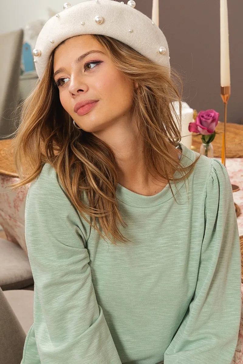 BiBi Slub Terry Puff Shoulder Sweatshirt OutfitFlow